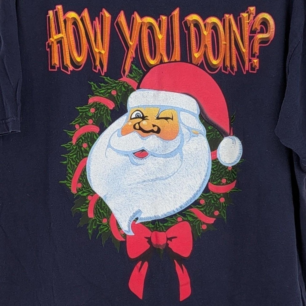 Delta Pro Weight XL Navy Blue Santa How You Doin Christmas Graphic 100% Cotton T